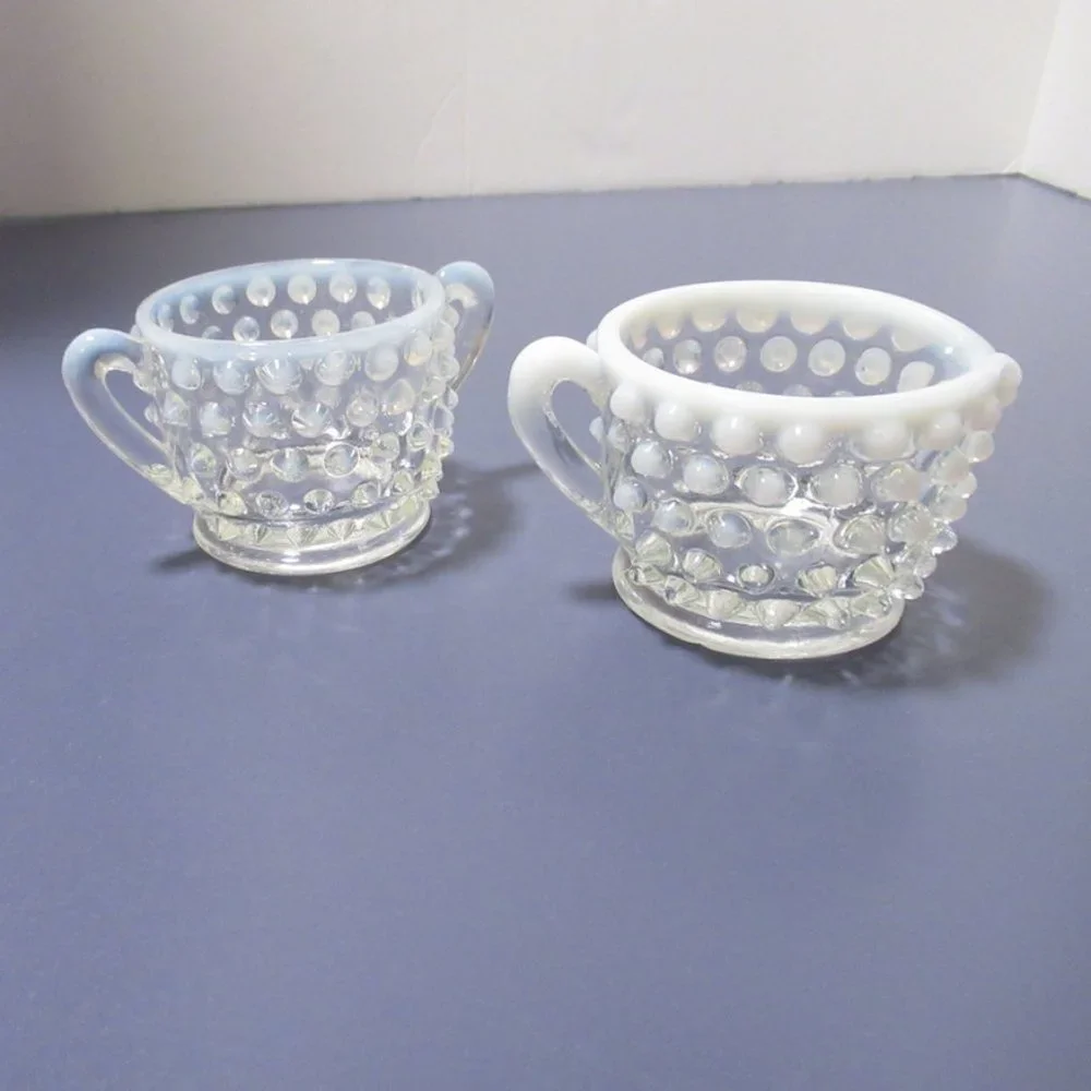 Vintage Hobnail Creamer and Sugar set